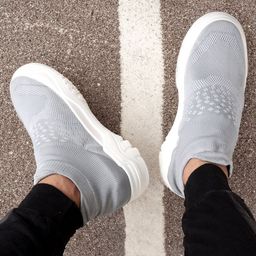 Bxxy Men Grey Mesh Elevator Formal Moccasin Mid-Top Running Non-Marking Shoes-44