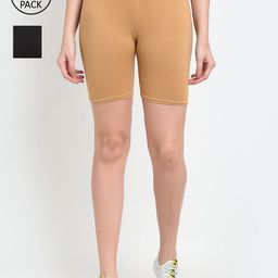 GRACIT Women Pack of 2 Black Cycling Sports Shorts-image-100