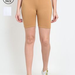 GRACIT Women Pack Of 2 White & Beige Cycling Sports Shorts-picture-6