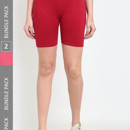 Jinfo Women Pack of 2 Mid-Rise Cotton Lycra Cycling Sports Shorts-picture-47