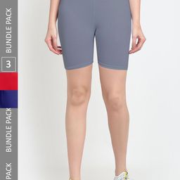 Jinfo Women Pack Of 3 Mid-Rise Above Knee Length Cycling Sports Shorts-picture-34