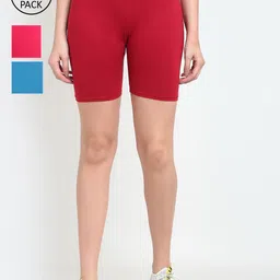 GRACIT Women Pack Of 3 Pink & Red Cycling Sports Shorts-picture-29