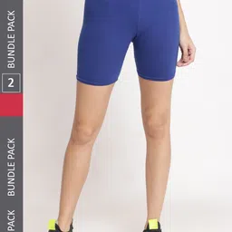 Jinfo Women Pack Of 2 Cotton Skinny Fit Cycling Sports Shorts-picture-0
