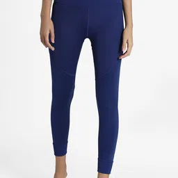 Puma Women Navy Blue Solid Ribbed High Waist Yoga Tights-picture-3