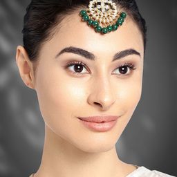 Peora Green Gold-Plated Kundan & Pearl Maang Tikka-35