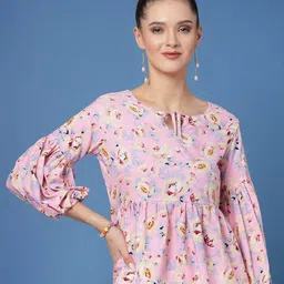 Oomph! Floral Printed Bell Sleeves Crepe A-Line Top-image-40