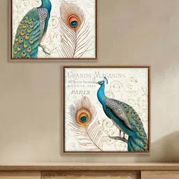 Art Street Set of 2 Turquoise Blue Peacock Theme Canvas Painting Wall Art-image-87