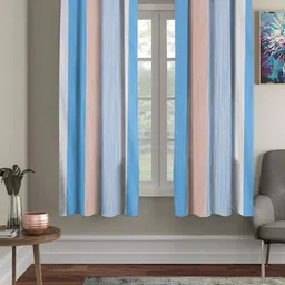 RRC Blue & White 2 Pieces Striped Room Darkening Window Curtains-image-91