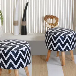 Shadowkart Black & White Printed Wooden Pouffes Sitting Mudda Ottomans-11