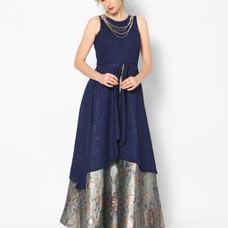 Kiya Navy Blue & Green Beads and Stones Ready to Wear Lehenga &-29