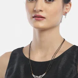 YouBella Black & Pink Gold-Plated Beaded & Stone-Studded Mangalsutra & Earrings Set-image-29