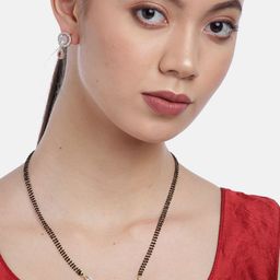 YouBella Black & Pink Gold-Plated Stone-Studded & Beaded Mangalsutra with Earrings-12