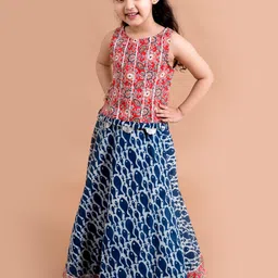 pspeaches Girls Blue & Red Printed Ready to Wear Lehenga &-49