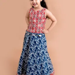 pspeaches Girls Blue & Red Printed Ready to Wear Lehenga &-picture-13