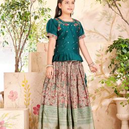 BAESD Girls Embellished Puffed Sleeves Zari Ready to Wear Lehenga Choli-image-36