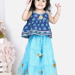 BownBee Girls Blue & White Printed Ready to Wear Lehenga Choli-image-57