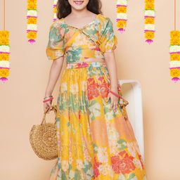 Bitiya by Bhama Girls Floral Printed Ready to Wear Lehenga & Choli-picture-11