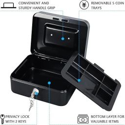 Cash Box with Key,Small Safe Lock Box with Portable Handle, Cash Drawer Cash Box Cash Box-image-60