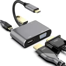 RuhZa USB Type C Adapter with HUB, PD, HDTV, VGA, HDMI and Dual Screen USB Hub-30