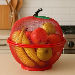 Apple Shape Fruit Basket with Net Cover – Red Iron Mesh for Kitchen Storage Stainless Steel Fruit & Vegetable Basket-image-23