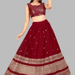 KALINI Embroidered Sequinned Semi Stitched Lehenga & Unstitched Blouse With Dupatta image 3