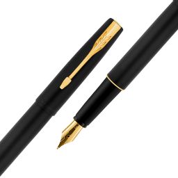 parker Frontier Matte Black Gold Trim Fountain Pen With Card Holder Pen Gift Set image 5