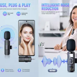 BRSS 3 in 1 Wireless Microphone, Noise Cancellation Lapel Mic for Video Recording Camera Microphone image 3