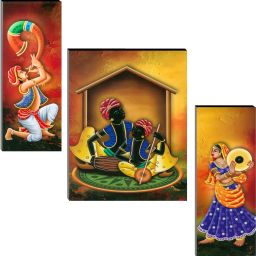 Set of 3 Folk Artists Art MDF Art Painting (1084FL) without glass (4.5 X 12, 9 X 12, 4.5 X 12 INCH) Digital Reprint 12 inch x 18 inch Painting-picture-2