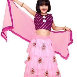 BAESD Girls Embroidered Patchwork Ready to Wear Lehenga & Blouse With Dupatta-image-40