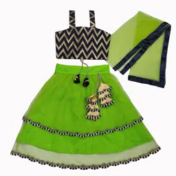 BAESD Girls Geometric Printed Lehenga With Blouse & Dupatta-image-81