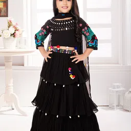 Tiny Kingdom Girls Embellished Mirror Work Ready to Wear Lehenga & Blouse With Dupatta-image-17