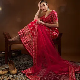 THE52 Embroidered Zari Semi-Stitched Lehenga & Unstitched Blouse With Dupatta-picture-30