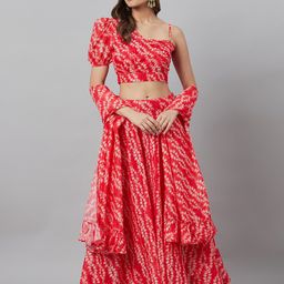 AKS Printed One Shoulder Ready To Wear Lehenga & Blouse With Dupatta-image-28