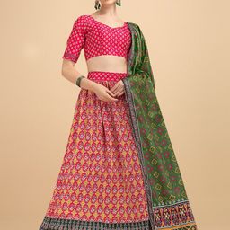 Fab Dadu Pink & Yellow Printed Semi-Stitched Lehenga & Unstitched Blouse With Dupatta-picture-14
