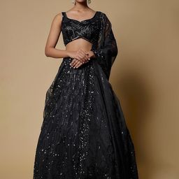 Mehak Murpana Embellished V-Neck Organza Ready to Wear Lehenga & Blouse With Dupatta-picture-24