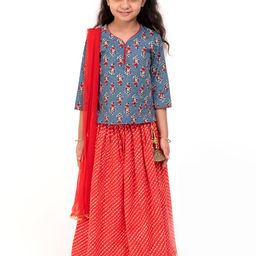 Campana Girls Grey & Red Floral Lehenga Set-52