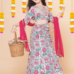 Bitiya by Bhama Girls Floral Printed Ready to Wear Lehenga & Blouse With Dupatta-image-46