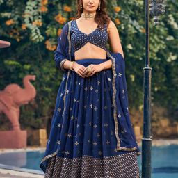 Fusionic Embroidered Sequinned Semi-Stitched Lehenga & Unstitched Blouse With Dupatta-picture-38