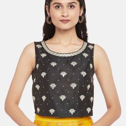 AKKRITI BY PANTALOONS Women Black & Yellow Embroidered Ready to Wear Lehenga &-picture-21