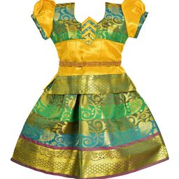 AMIRTHA FASHION Girls Green & Yellow Thread Work Ready to Wear Lehenga Choli-image-8