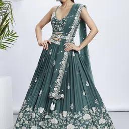 panchhi Embroidered Sequinned Semi-Stitched Lehenga & Unstitched Blouse With Dupatta-picture-12