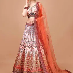SAPTRANGI Embroidered Semi-Stitched Lehenga & Blouse With Dupatta-image-35