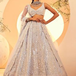 ANEESH AGARWAAL Embroidered Mirror Work Ready to Wear Lehenga & Blouse With Dupatta-picture-34