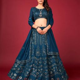 SHOPGARB Embroidered Thread Work Semi-Stitched Lehenga & Unstitched Blouse With Dupatta-picture-55