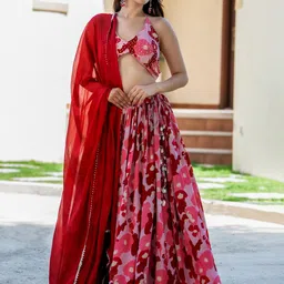 HOUSE OF JAMOTI Floral Printed Ready to Wear Lehenga & Blouse With Dupatta-picture-26