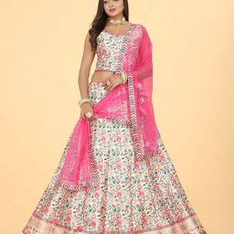EthnicTree Printed Beads and Stones Silk Ready to Wear Lehenga & Blouse With Dupatta-24
