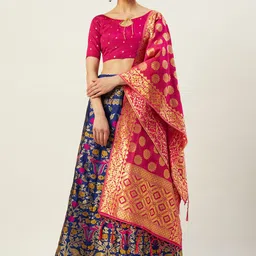 Mitera Navy Blue & Pink Woven Design Semi-Stitched Lehenga & Unstitched Blouse with Dupatta-picture-29