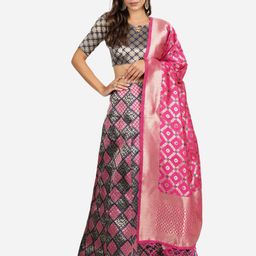 Mitera Pink & Navy Blue Woven Design Semi-Stitched Lehenga & Unstitched Blouse & Dupatta-picture-16