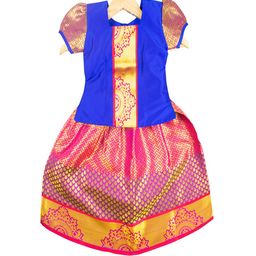 AMIRTHA FASHION Girls Blue & Pink Woven Design Ready to Wear Lehenga Choli-image-89