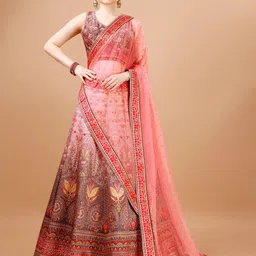 SAPTRANGI Ethnic Motifs Printed Ready to Wear Lehenga & Blouse With Dupatta-picture-54